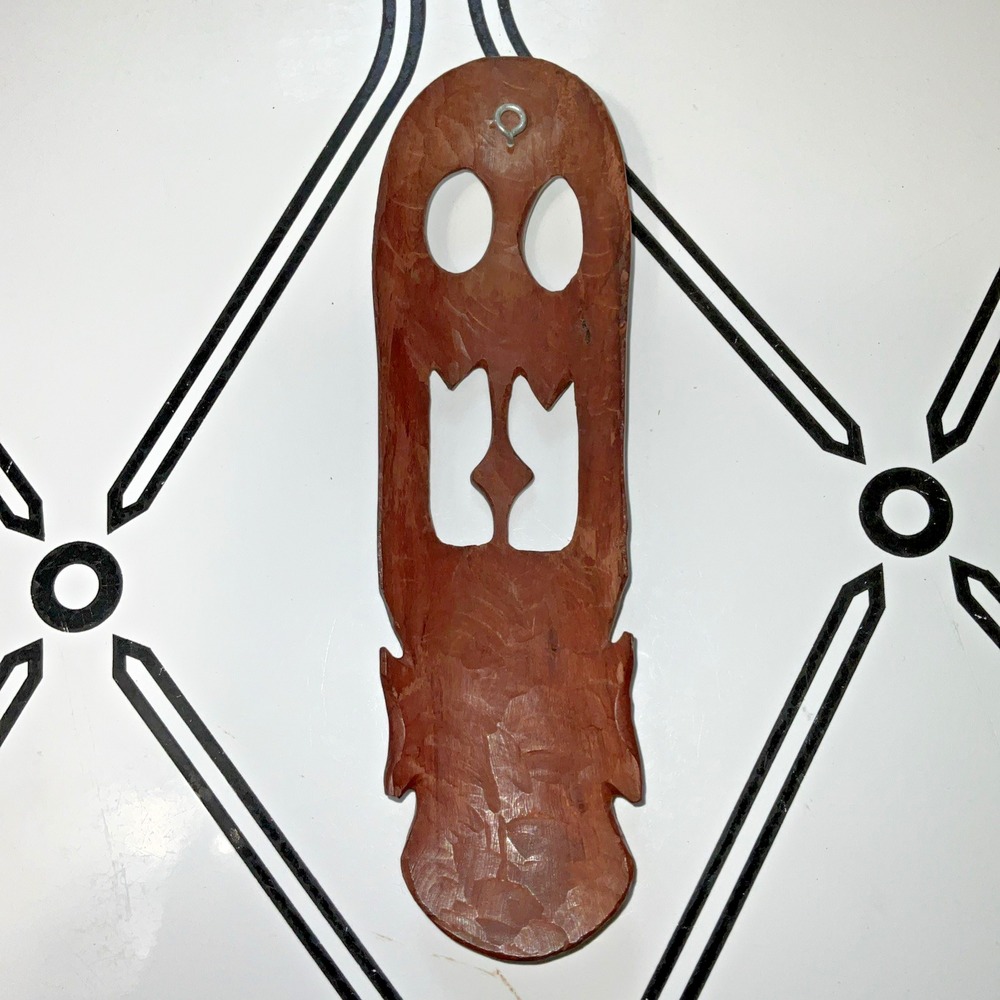 Hand Carved African Style Wooden Mask Wall Decor Red Brown Openwork Long Mask - Picture 5 of 16